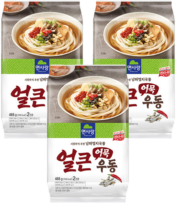 면사랑 얼큰어묵우동 2인분, 466g, 3개