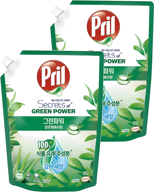 프릴 시크릿 오브 그린파워 알로에베라 주방세제, 1L, 2개