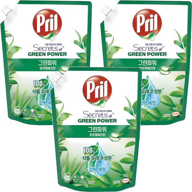 프릴 시크릿 오브 그린파워 알로에베라 주방세제, 1L, 3개