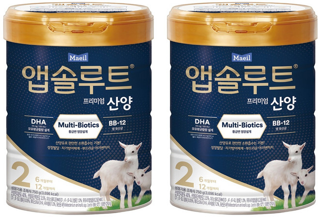 앱솔루트 프리미엄 산양 분유 2단계, 750g, 2개
