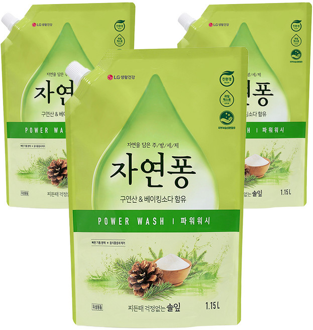 자연퐁 찌든때 걱정없는 솔잎 주방세제 파우치형, 1.15L, 3개
