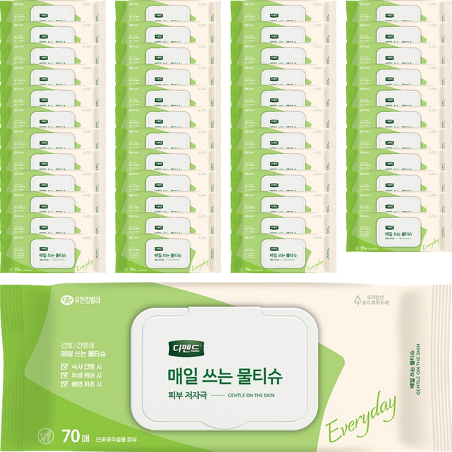 디펜드 매일 쓰는 물티슈 캡형, 43g, 70매입, 48개