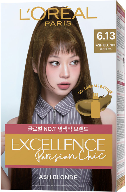 로레알파리 엑셀랑스 파리지앵 시크 라이트닝 톤업 염모제, 6.13호 애쉬블론드, 1개