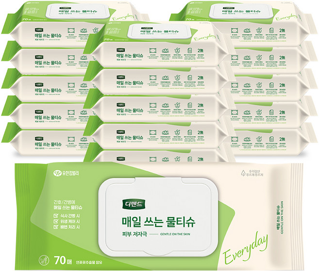 디펜드 매일 쓰는 물티슈 캡형, 43g, 70매입, 16개