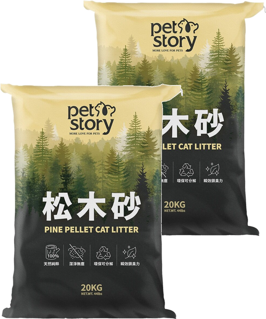 doter 寵愛物語 松木貓砂 經濟包, 20kg, 2袋, 松木