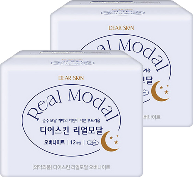 디어스킨 리얼모달 생리대, 오버나이트, 12개입, 2개