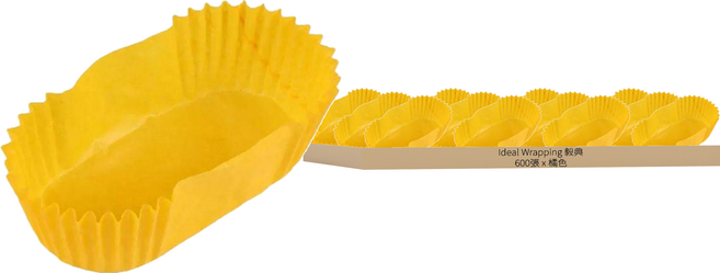 Ideal Wrapping 毅典 橢圓蛋糕紙杯 600入 橘色 65mmx30mmX30mm 耐熱220°C, 1包