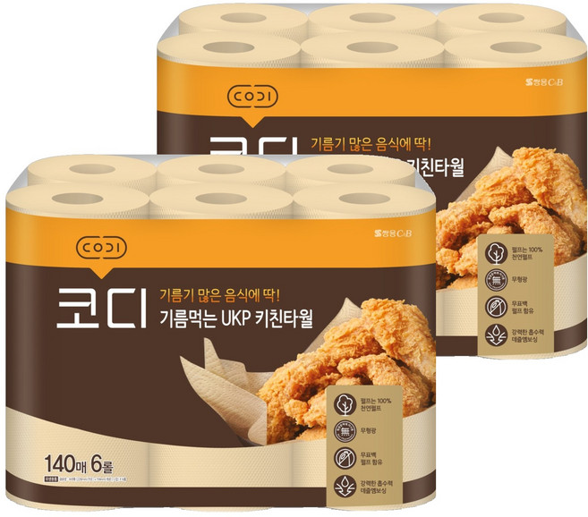 코디 기름먹는 UKP 천연펄프 키친타올, 140매, 12개