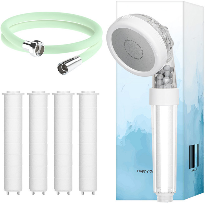 해피달링 3WAY 필터 샤워기 + 필터 4개 + 코튼캔디 샤워호스 2m 세트, 1세트, 애플민트