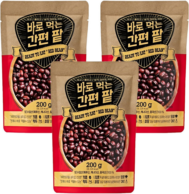바로먹는 간편 팥, 3개, 200g