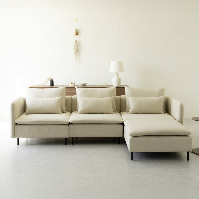 동서가구 모디프 패브릭 4인용 소파 + 스툴 세트 방문설치, 라이트 베이지