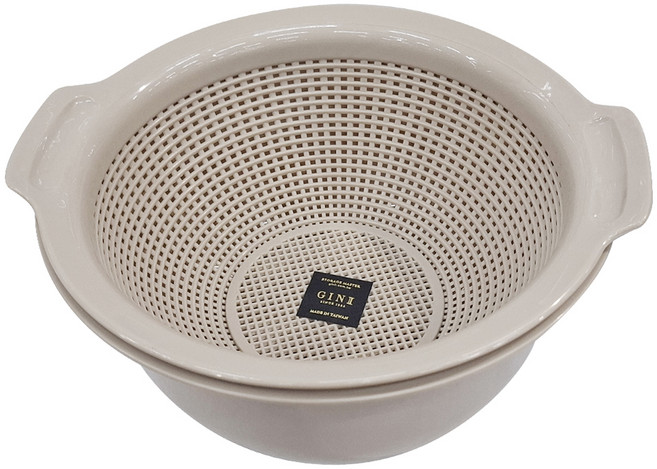 GINII 基尼 雙層蔬果瀝水籃 2.3L 台灣製造, 可可棕, 1個