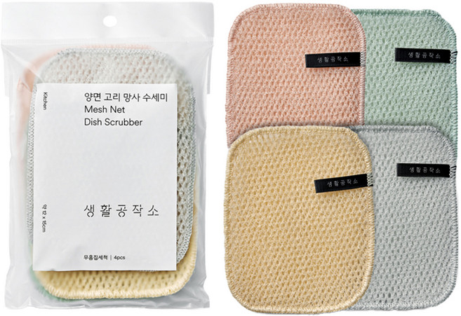 생활공작소 양면 고리 망사 수세미 세트, 4개입, 1개