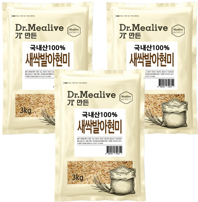 밀리브 새싹 발아현미, 3kg, 3개