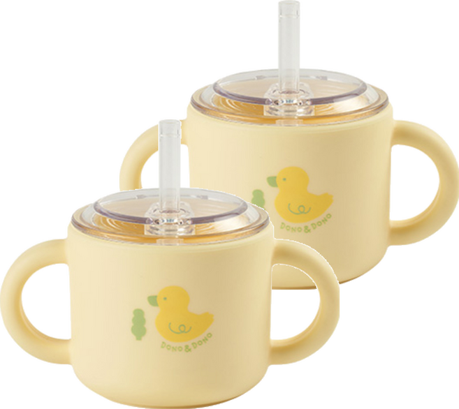 도노도노 맘마존 유아용 실리콘 빨대컵, 150ml, 2개, 덕키옐로우