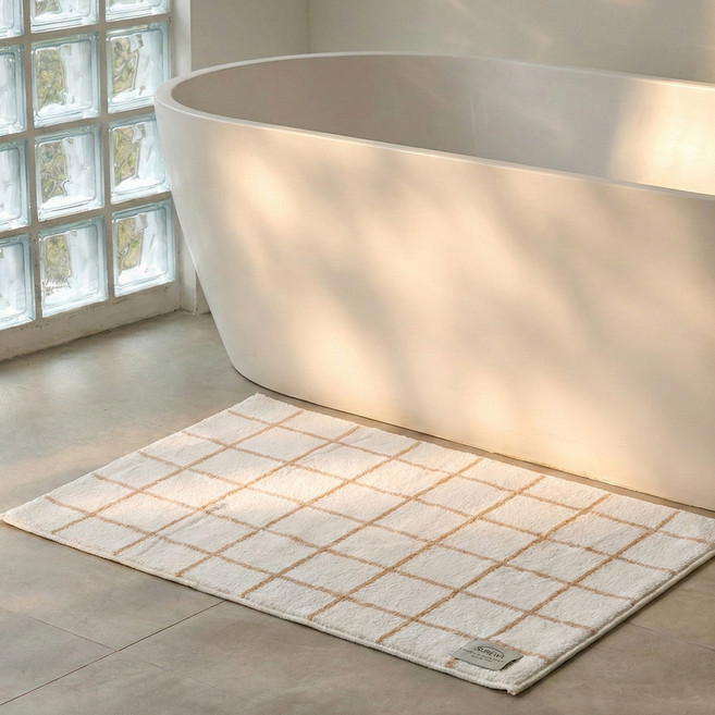 써뉴즈 인테리어 욕실 발매트, 체크오렌지