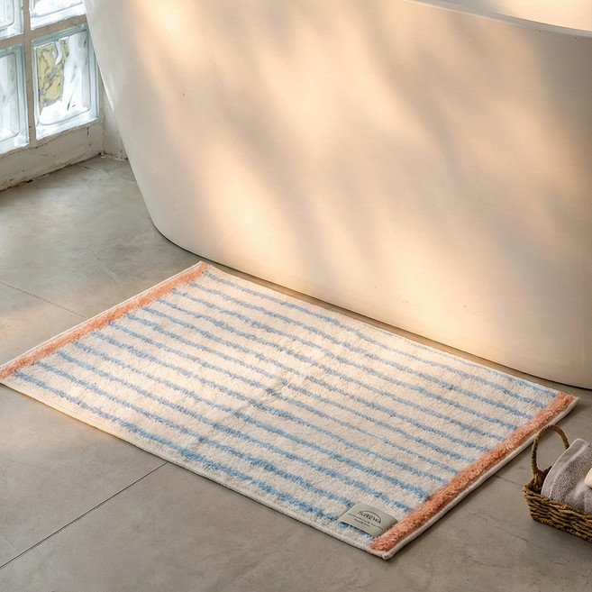 써뉴즈 인테리어 욕실 발매트, 스트라이프블루