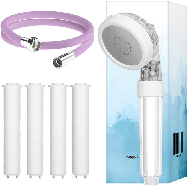 해피달링 3WAY 필터 샤워기 + 필터 4개 + 리플랜 샤워호스 2m 세트, 1세트, 라일락