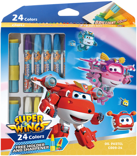 deLi 得力 Super Wings 蠟筆 附延長手柄 EC00924, 24色, 1組