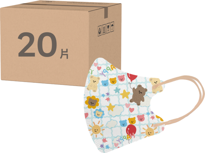 CS 凱馺國際 幼幼3D立體醫用口罩, 陽光小熊MINI 多色, 20片, 1包