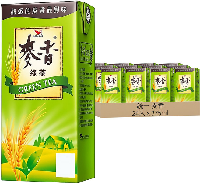 統一 麥香 綠茶, 375ml, 24入