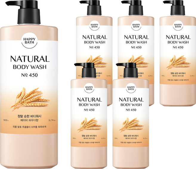 해피바스 내추럴 정말 순한 바디워시 베이비 파우더향, 900g, 6개