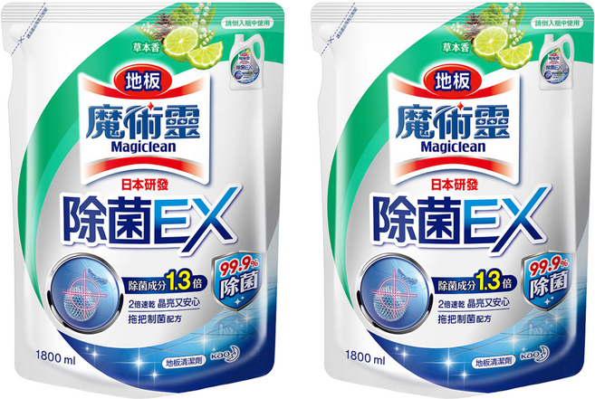 Kao 花王 Magiclean 魔術靈 台灣公司貨 地板除菌EX 補充包 草本香, 1.8L, 2包