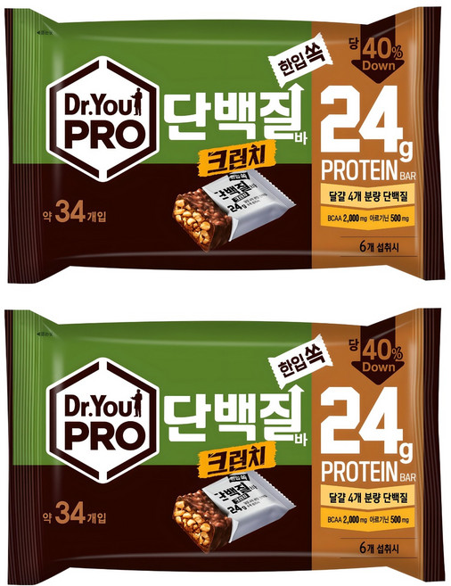 닥터유 프로단백질바 크런치 한입쏙 34p, 420g, 2개