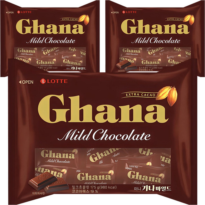 가나 마일드 초콜릿 미니, 175g, 3개