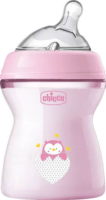 chicco 天然母感2倍防脹PP奶瓶單孔, 粉色, 250ml, 1個