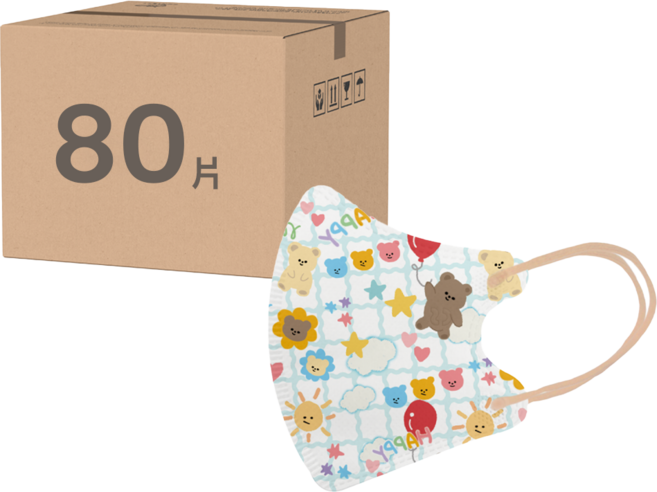 CS 凱馺國際 幼幼3D立體醫用口罩, 陽光小熊MINI 多色, 20片, 4包