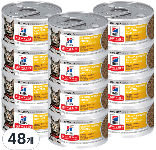 힐스사이언스다이어트 어덜트 고양이 유리너리 헤어볼 컨트롤 습식사료, 닭, 82g, 48개