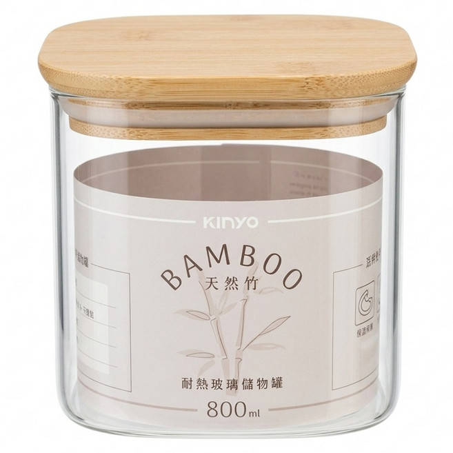 Kinyo 天然竹耐熱玻璃儲物罐 KSC-2080, 800ml, 1個