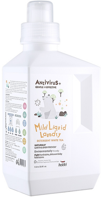 hokki 小怪獸 清除新冠/腸病毒洗衣精 溫和白茶, 1瓶, 1L