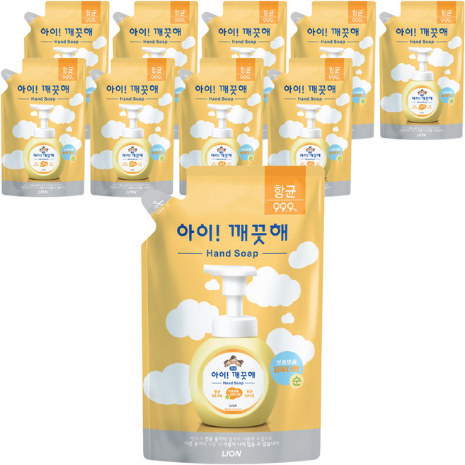 아이깨끗해 항균 폼 핸드솝 순 파우더향 리필용, 450ml, 10개