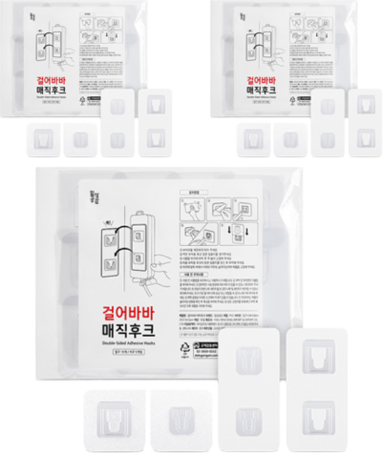 일상공감 걸어바바 접착식 무타공 다용도 매직후크 일구형 10p + 이구형 5p 세트, 투명, 3세트