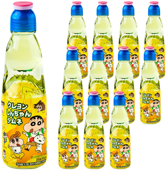 하타라무네 크레용신짱 파인애플향 라무네 탄산음료, 200ml, 12개