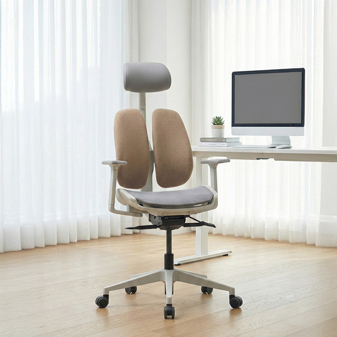 듀오백 골드 사무용 컴퓨터 책상 메쉬의자 D2500G-DAMW, 베이지