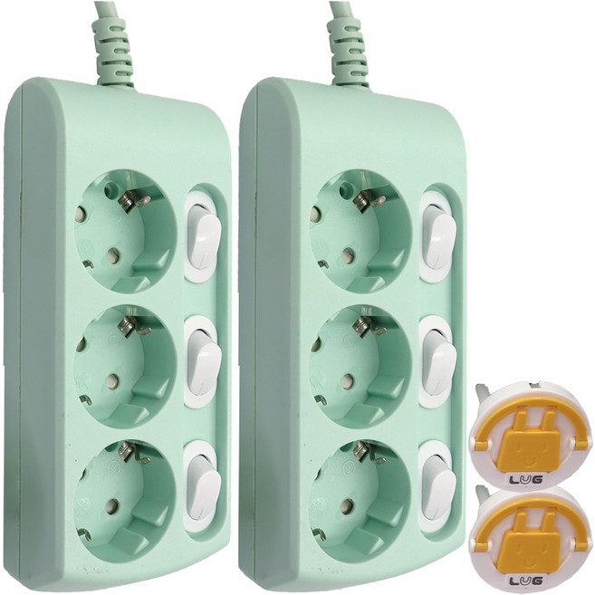 러그 개별 일반 멀티탭 3구 KF-KSB-03K3-A, 1.5m, 민트, 2개
