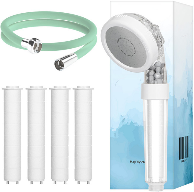 해피달링 3WAY 필터 샤워기 + 필터 4개 + 리플랜 샤워호스 2m 세트, 1세트, 민트