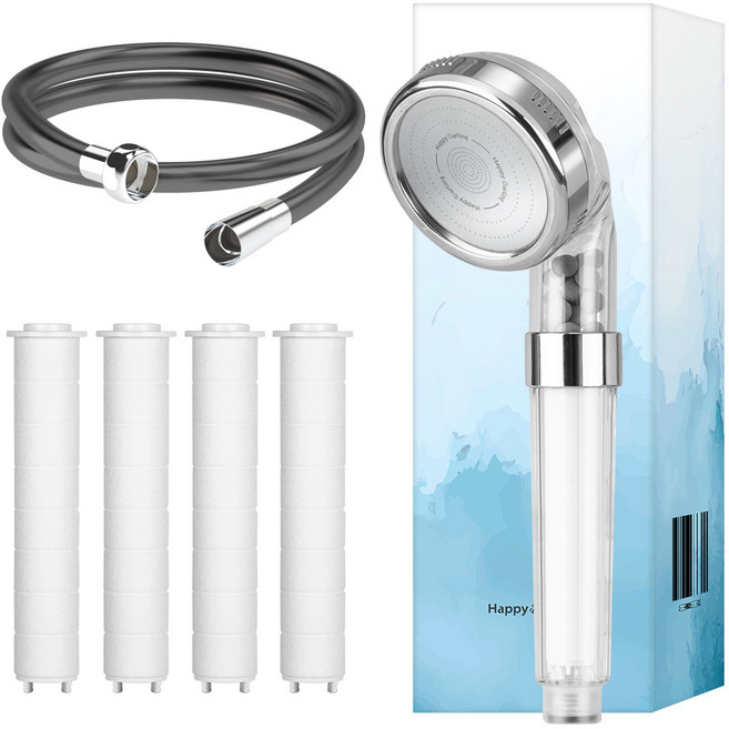 해피달링 미네랄 4단 샤워기 헤드 + 필터 4p + 샤워기 호스 2m 세트, 1세트, 리플랜 모던그레이