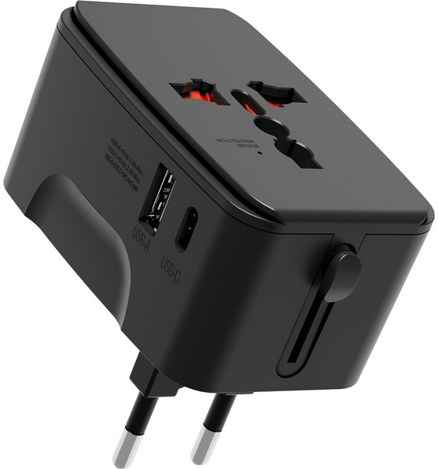 누아트 해외 여행용 멀티 어댑터 2포트 C타입 + USB 포트 블랙, 1개