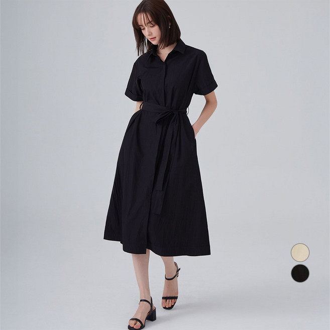 ELLE PARIS 여성용 벨티드 반팔 셔츠 원피스