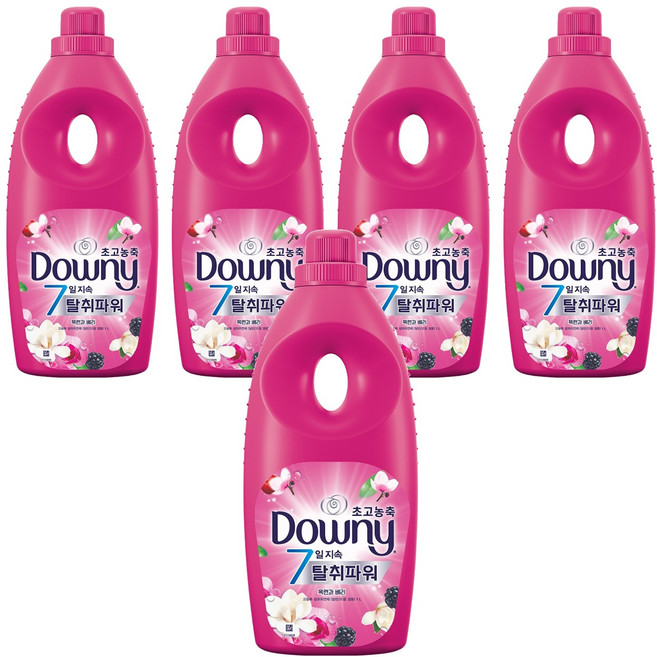 다우니 7일지속 탈취파워 초고농축 섬유유연제 목련과 베리향 본품, 1L, 5개