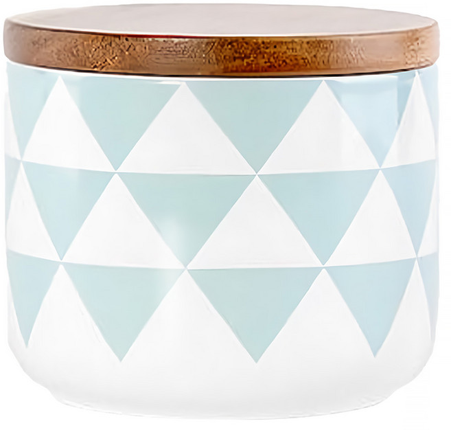 Homely Zakka 北歐簡約幾何帶蓋陶瓷密封罐 10 x 10 x 8.5cm 藍三角 404g, 1個