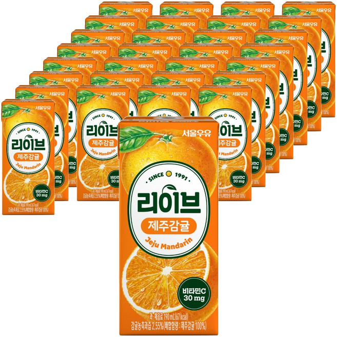 서울우유 리이브 제주감귤 주스, 190ml, 48개