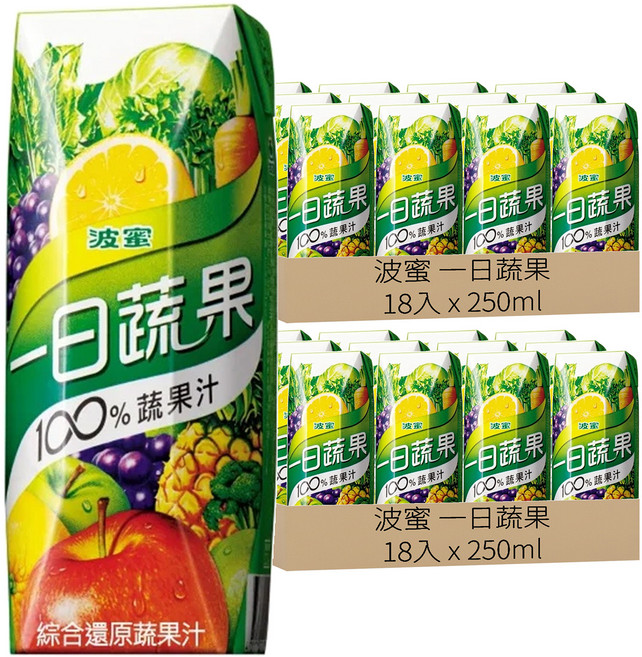波蜜 一日蔬果 100%蔬果汁, 250ml, 36入