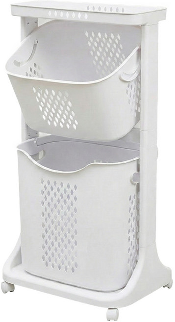 LIVENS 移動式雙層洗衣籃, 米白色