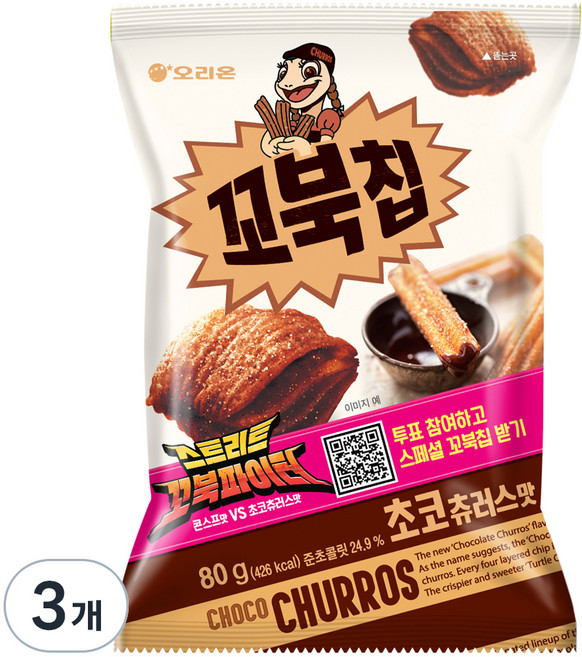 꼬북칩 초코츄러스 미니 과자, 80g, 3개