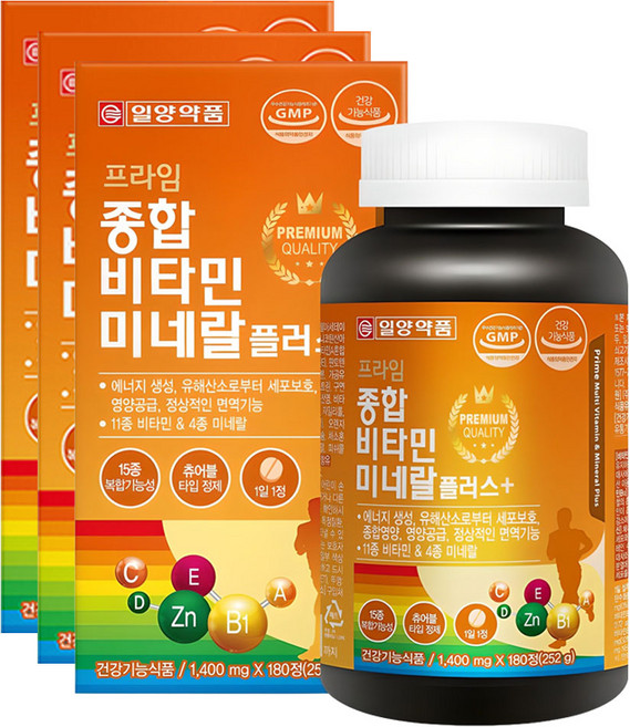 일양약품 프라임 종합비타민미네랄 플러스 영양제, 180정, 3개